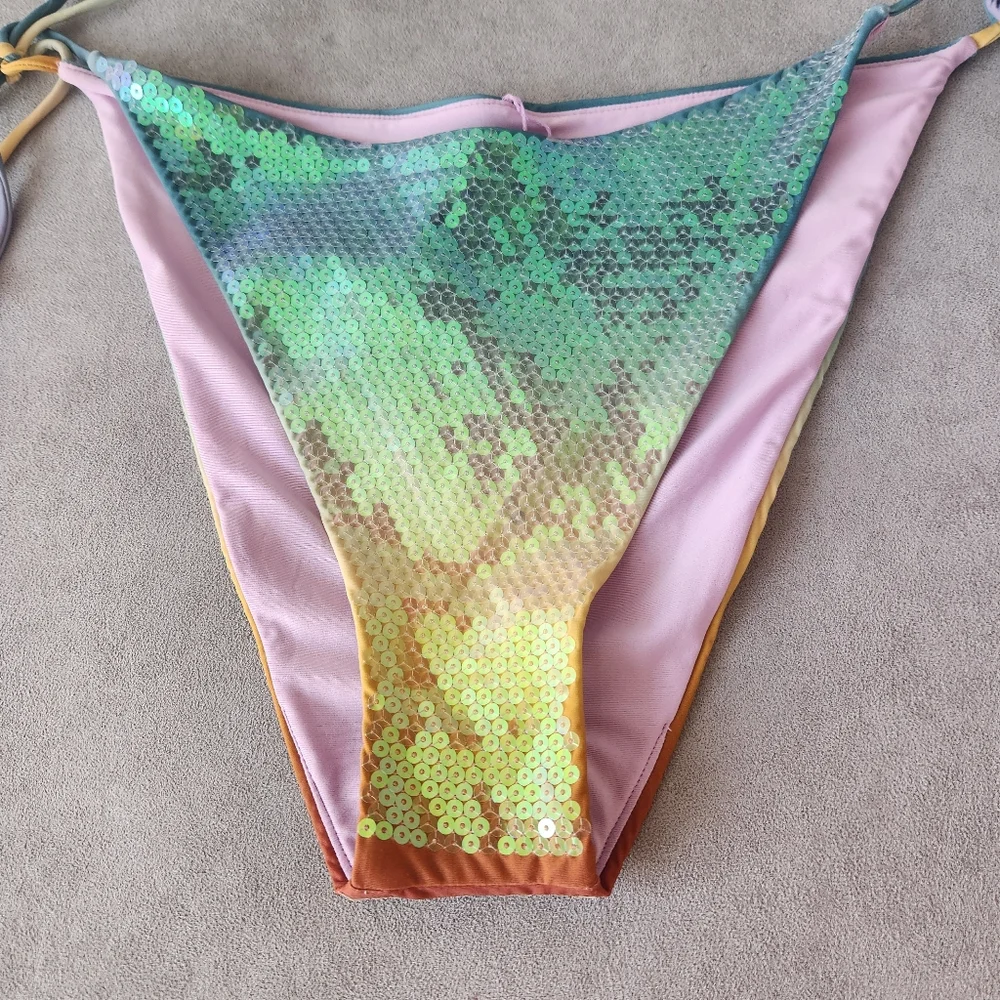 Gianni Bini Dannijo bikini bottom XL sequin Jayla gradient tie side swim new$100